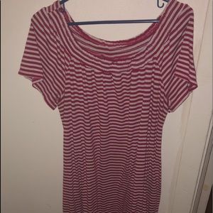 red and white striped dress with ruche at the top